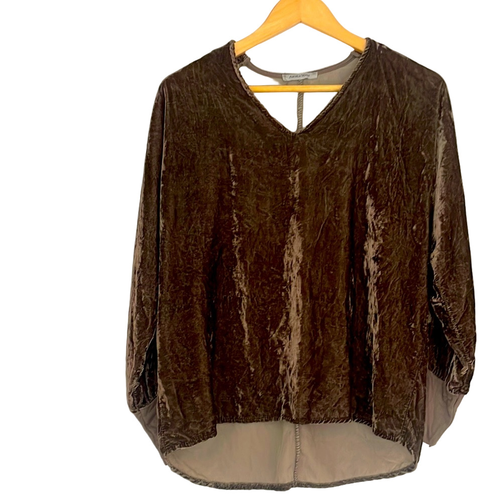 angela mara velour  Brown Oversized Blouse Relaxed Style